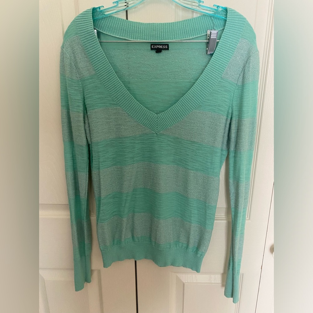 Green and Metallic Silver Express Sweater